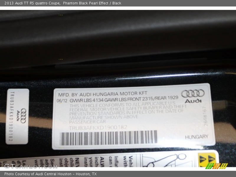 Phantom Black Pearl Effect / Black 2013 Audi TT RS quattro Coupe