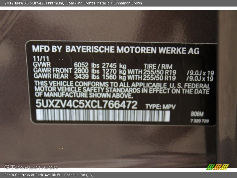 Sparkling Bronze Metallic / Cinnamon Brown 2012 BMW X5 xDrive35i Premium