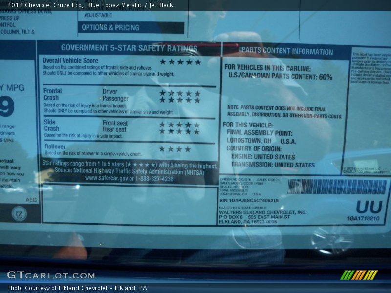 Blue Topaz Metallic / Jet Black 2012 Chevrolet Cruze Eco