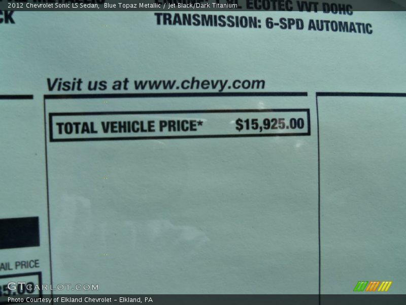  2012 Sonic LS Sedan Window Sticker