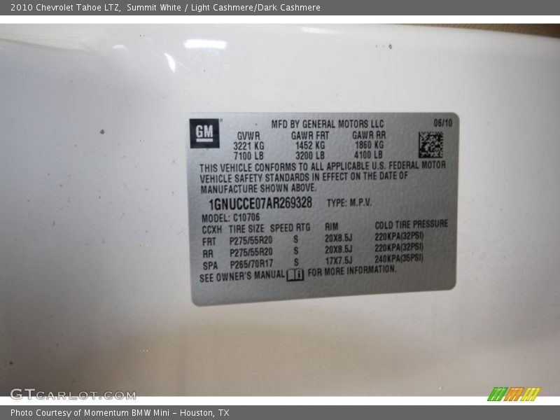 Summit White / Light Cashmere/Dark Cashmere 2010 Chevrolet Tahoe LTZ