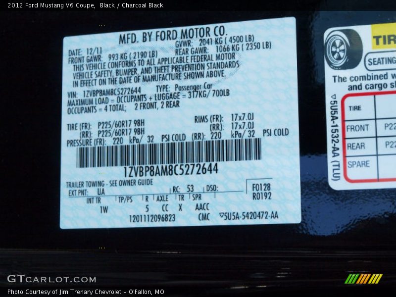 Black / Charcoal Black 2012 Ford Mustang V6 Coupe