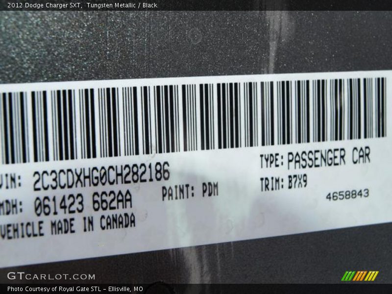 Tungsten Metallic / Black 2012 Dodge Charger SXT