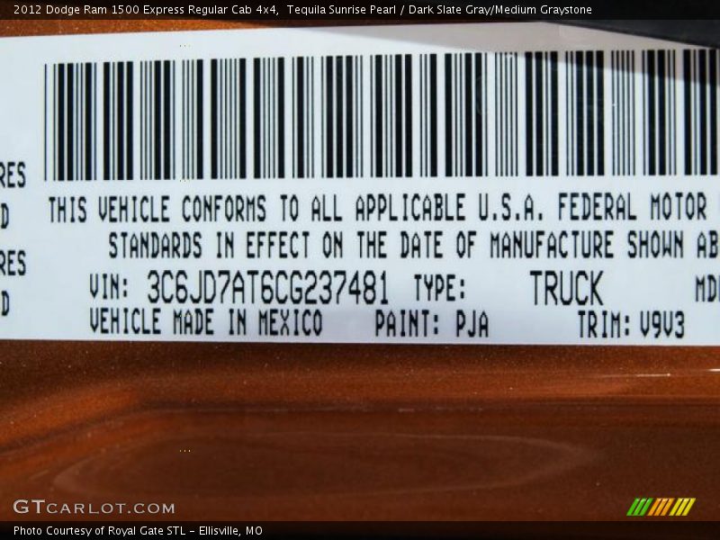 Tequila Sunrise Pearl / Dark Slate Gray/Medium Graystone 2012 Dodge Ram 1500 Express Regular Cab 4x4
