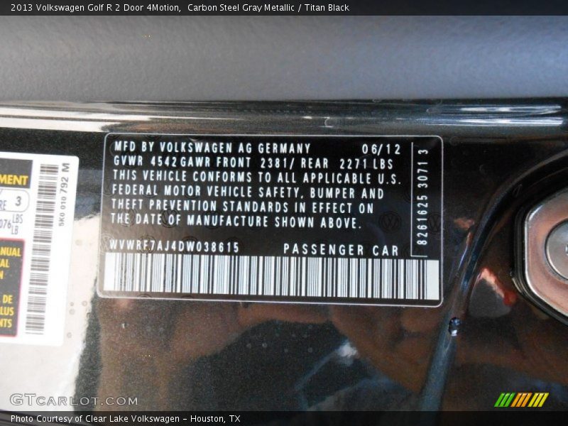 Carbon Steel Gray Metallic / Titan Black 2013 Volkswagen Golf R 2 Door 4Motion