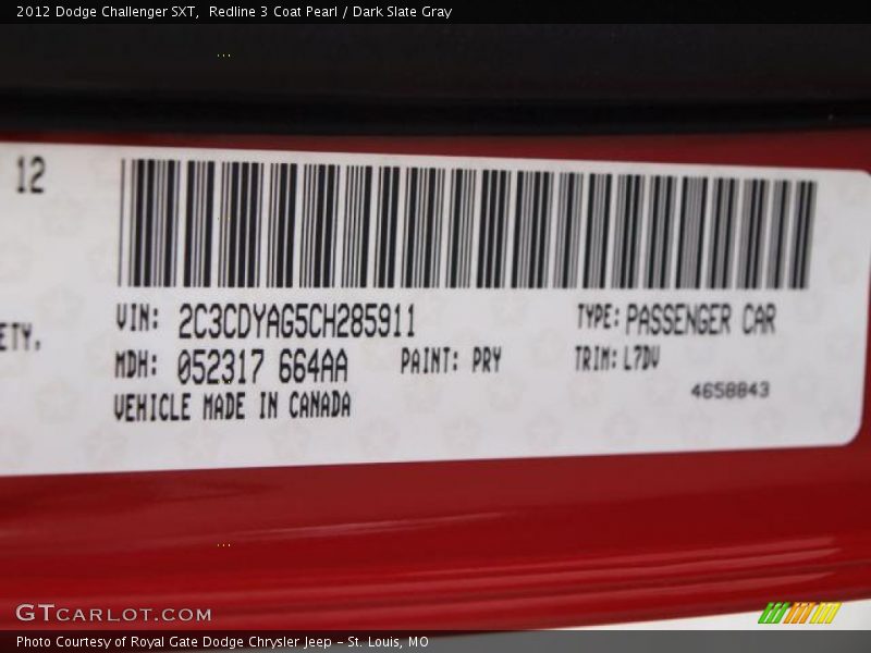 Redline 3 Coat Pearl / Dark Slate Gray 2012 Dodge Challenger SXT