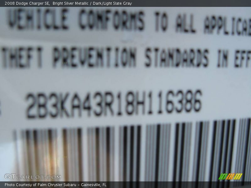 Bright Silver Metallic / Dark/Light Slate Gray 2008 Dodge Charger SE