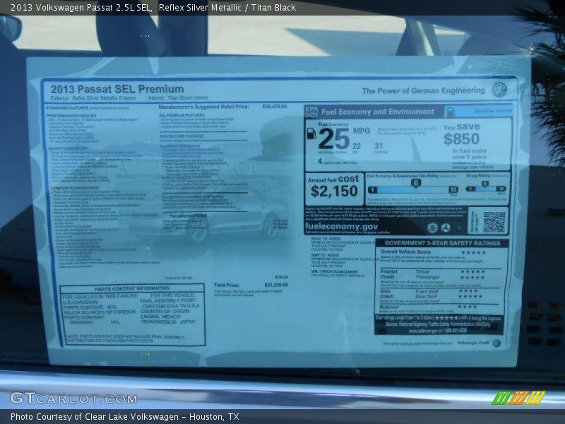  2013 Passat 2.5L SEL Window Sticker