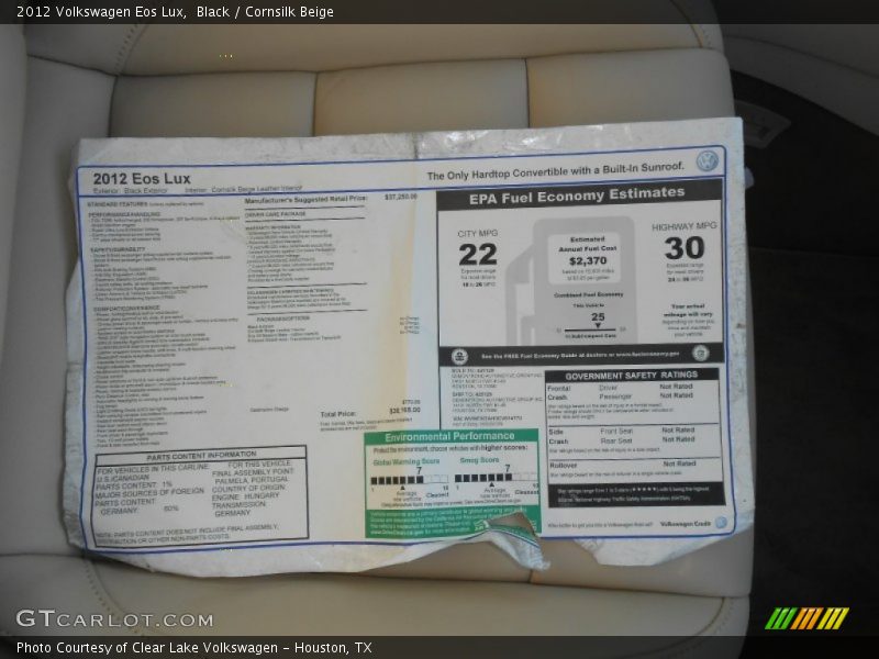 Black / Cornsilk Beige 2012 Volkswagen Eos Lux