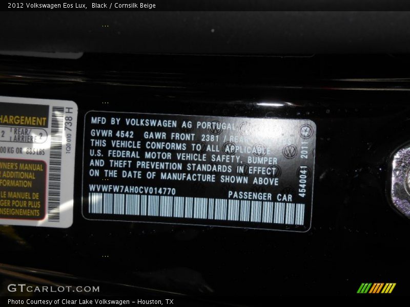 Black / Cornsilk Beige 2012 Volkswagen Eos Lux