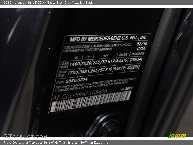 Steel Grey Metallic / Black 2010 Mercedes-Benz R 350 4Matic