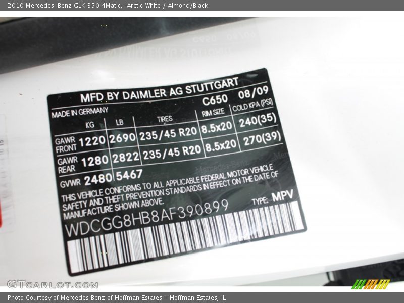 Arctic White / Almond/Black 2010 Mercedes-Benz GLK 350 4Matic