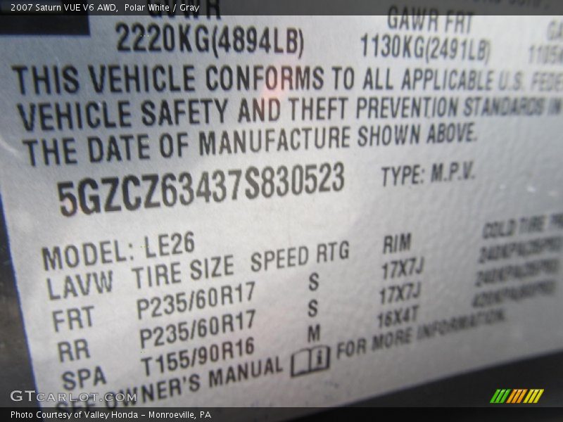 Polar White / Gray 2007 Saturn VUE V6 AWD