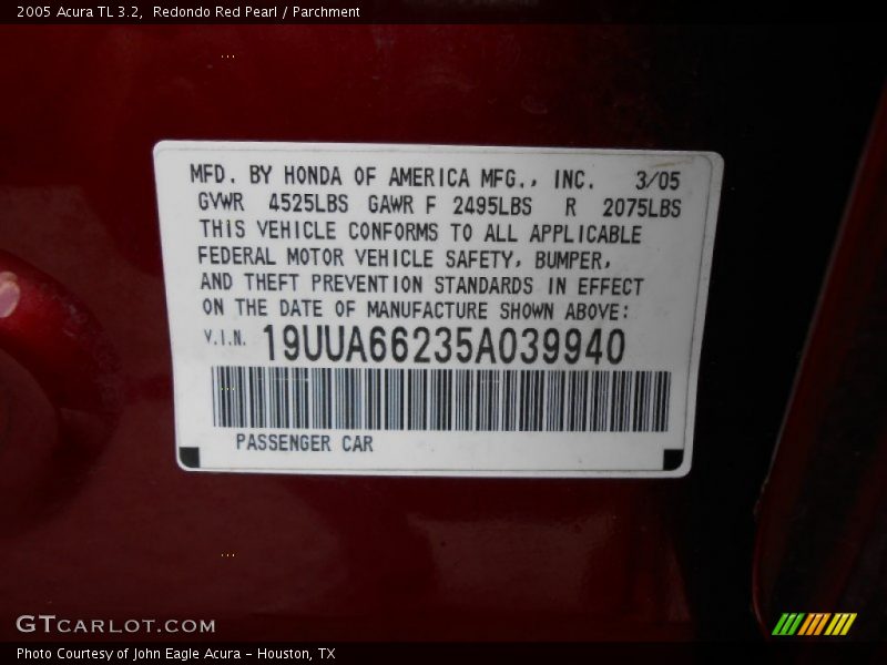 Redondo Red Pearl / Parchment 2005 Acura TL 3.2