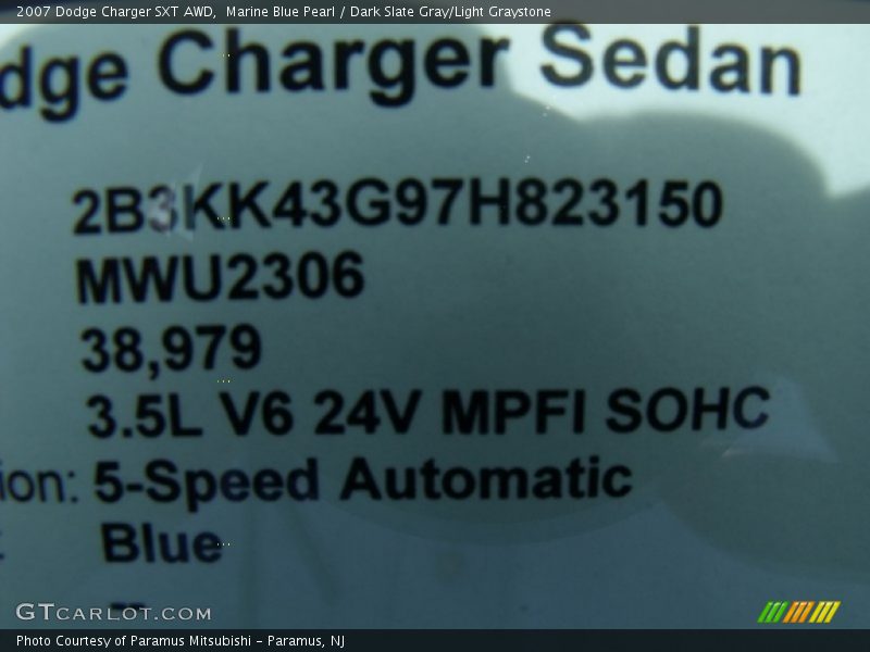 Marine Blue Pearl / Dark Slate Gray/Light Graystone 2007 Dodge Charger SXT AWD