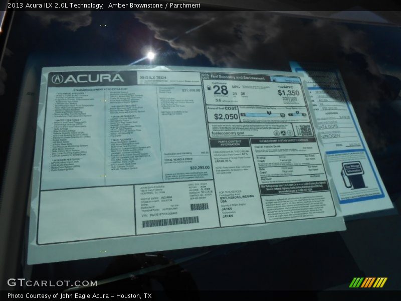  2013 ILX 2.0L Technology Window Sticker