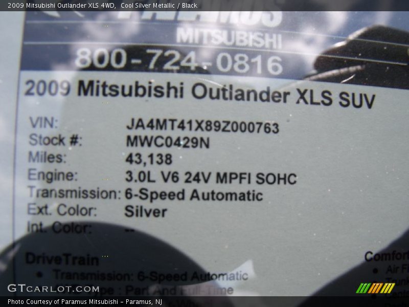 Cool Silver Metallic / Black 2009 Mitsubishi Outlander XLS 4WD