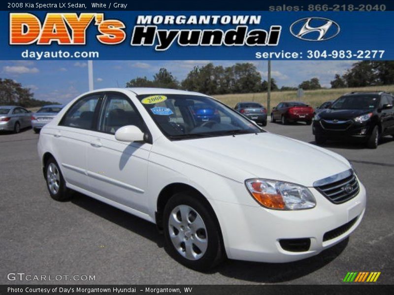 White / Gray 2008 Kia Spectra LX Sedan
