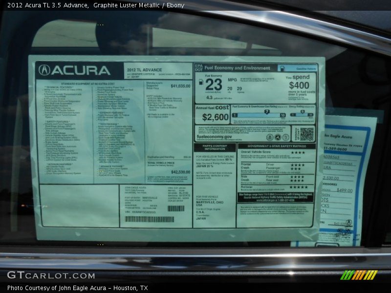 Graphite Luster Metallic / Ebony 2012 Acura TL 3.5 Advance