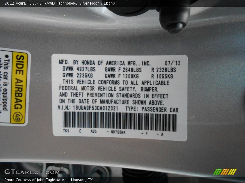 Silver Moon / Ebony 2012 Acura TL 3.7 SH-AWD Technology