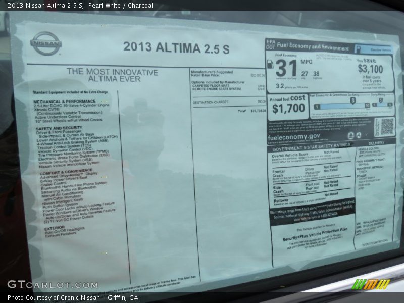 Pearl White / Charcoal 2013 Nissan Altima 2.5 S