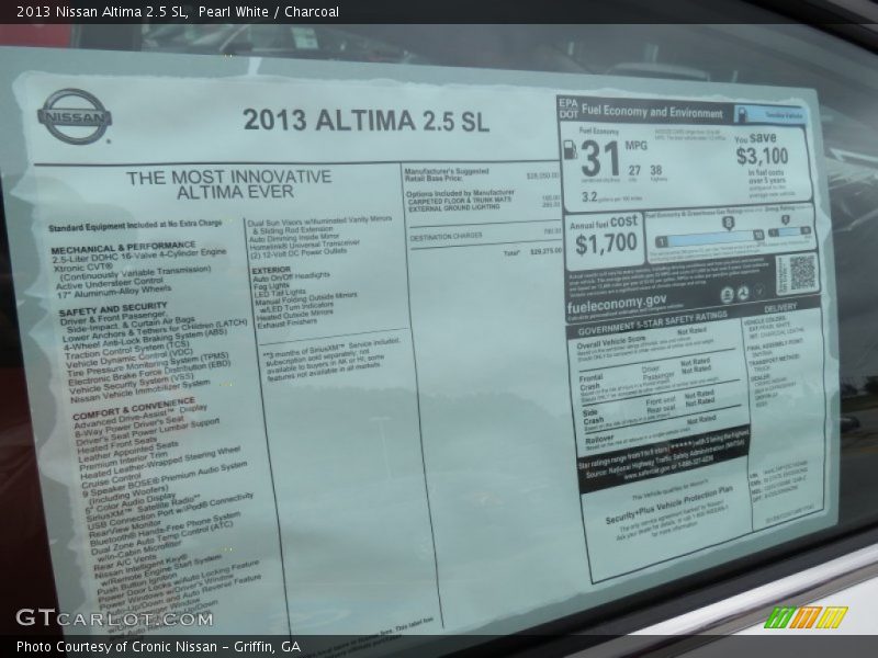  2013 Altima 2.5 SL Window Sticker