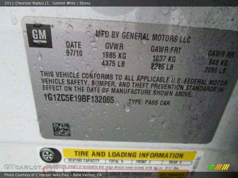 Summit White / Ebony 2011 Chevrolet Malibu LT
