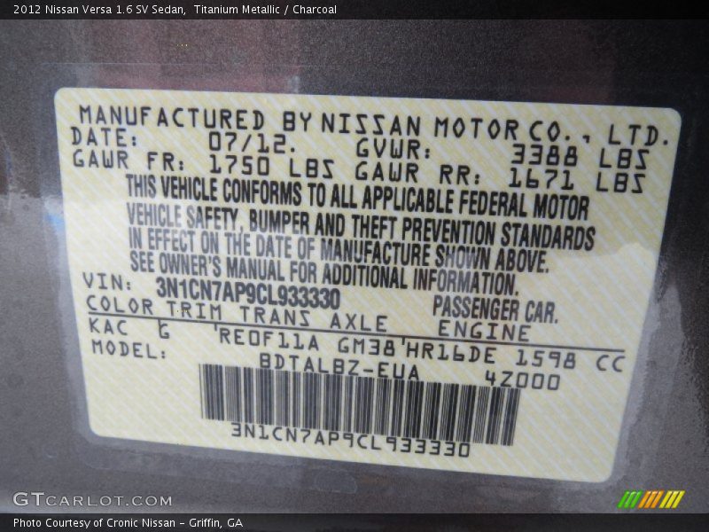Titanium Metallic / Charcoal 2012 Nissan Versa 1.6 SV Sedan