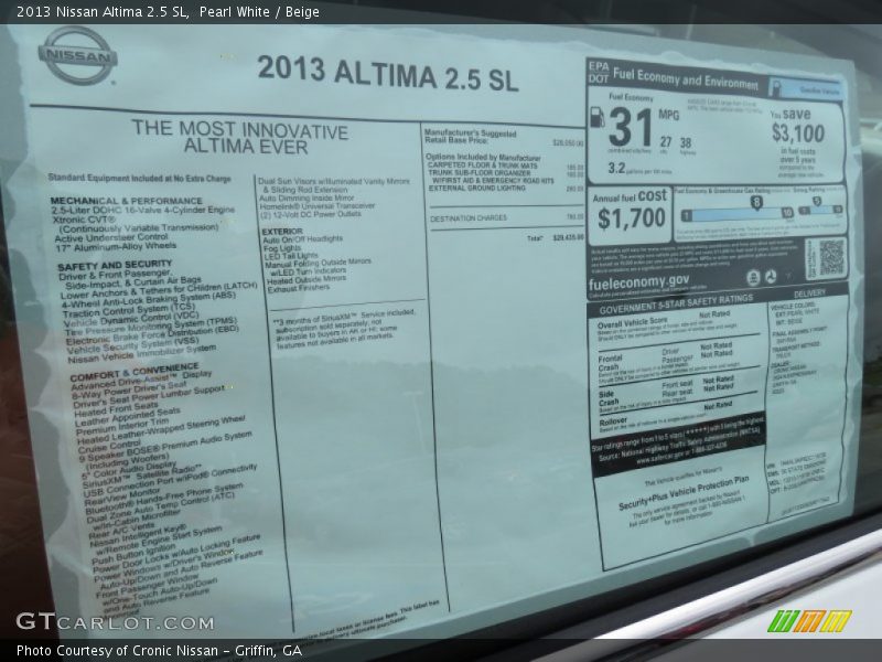 Pearl White / Beige 2013 Nissan Altima 2.5 SL