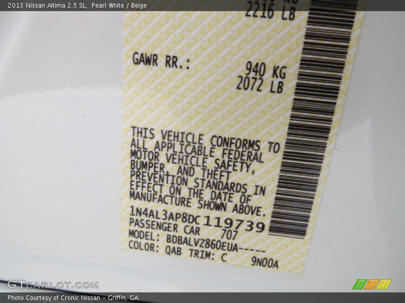 Pearl White / Beige 2013 Nissan Altima 2.5 SL