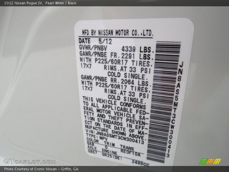 Pearl White / Black 2012 Nissan Rogue SV
