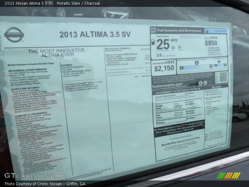  2013 Altima 3.5 SV Window Sticker