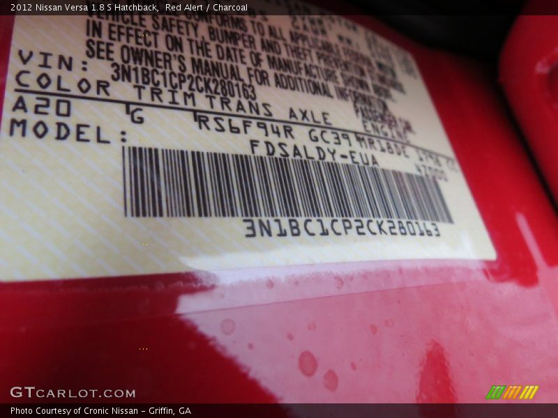 Red Alert / Charcoal 2012 Nissan Versa 1.8 S Hatchback