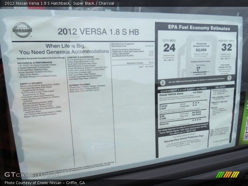 Super Black / Charcoal 2012 Nissan Versa 1.8 S Hatchback