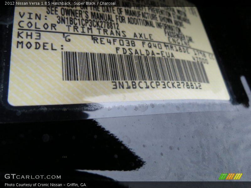 Super Black / Charcoal 2012 Nissan Versa 1.8 S Hatchback