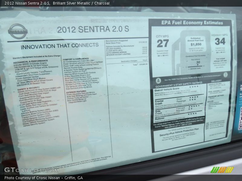 Brilliant Silver Metallic / Charcoal 2012 Nissan Sentra 2.0 S