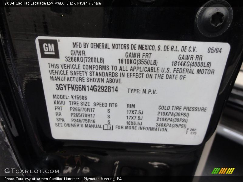 Black Raven / Shale 2004 Cadillac Escalade ESV AWD