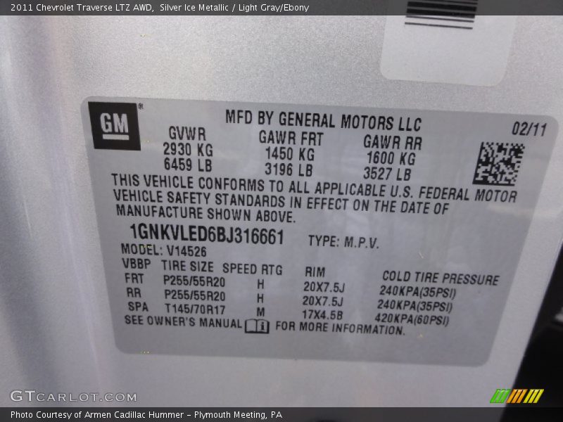 Silver Ice Metallic / Light Gray/Ebony 2011 Chevrolet Traverse LTZ AWD