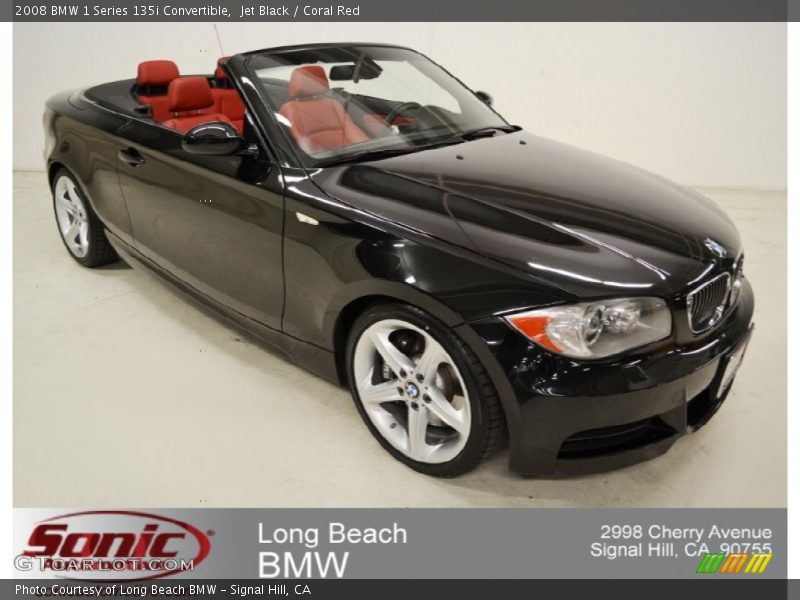 Jet Black / Coral Red 2008 BMW 1 Series 135i Convertible