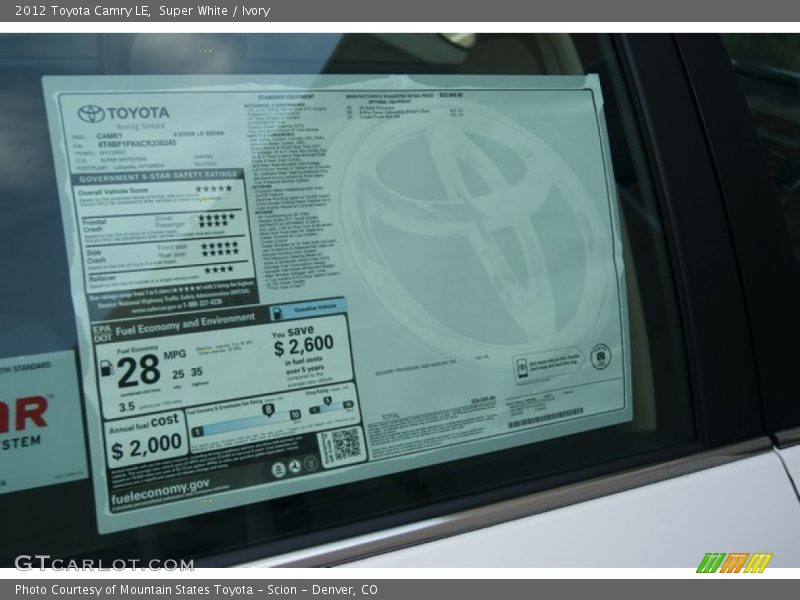 Super White / Ivory 2012 Toyota Camry LE