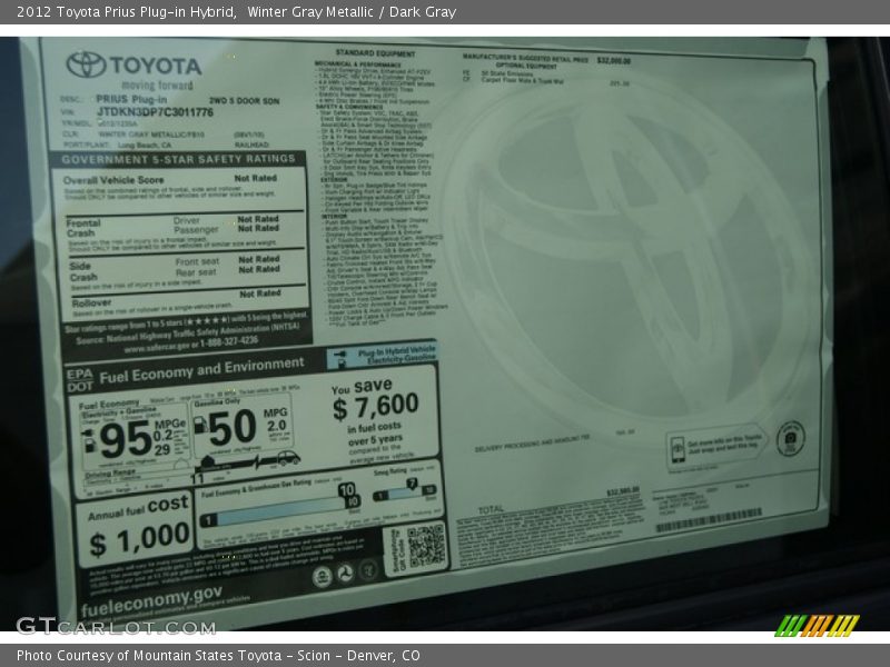  2012 Prius Plug-in Hybrid Window Sticker