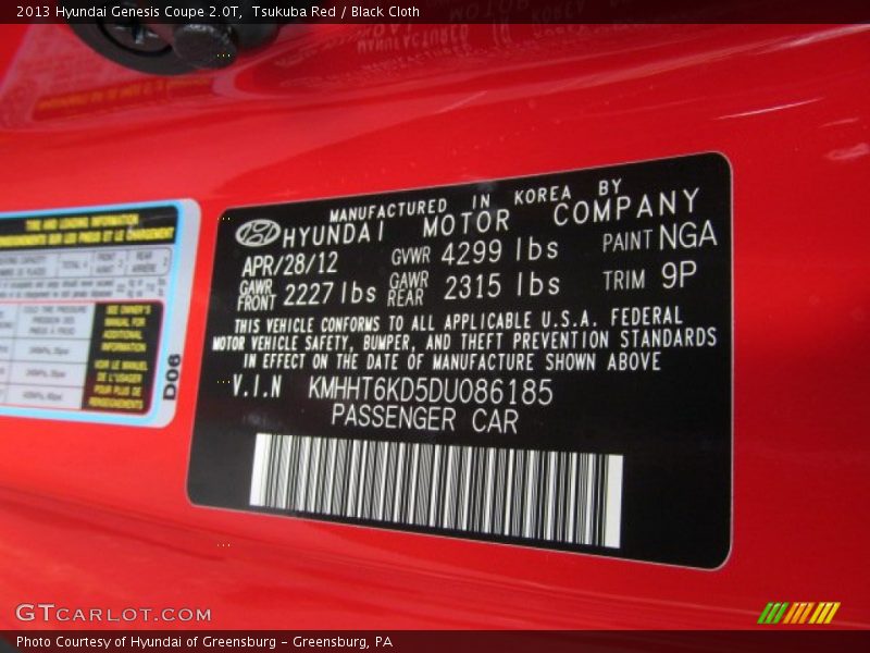 Tsukuba Red / Black Cloth 2013 Hyundai Genesis Coupe 2.0T