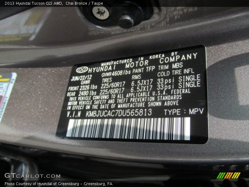 Chai Bronze / Taupe 2013 Hyundai Tucson GLS AWD
