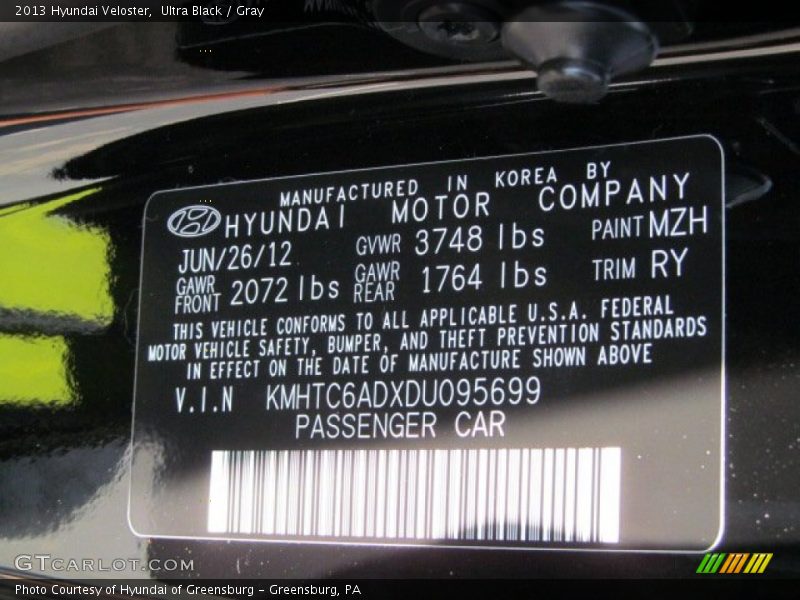 Ultra Black / Gray 2013 Hyundai Veloster