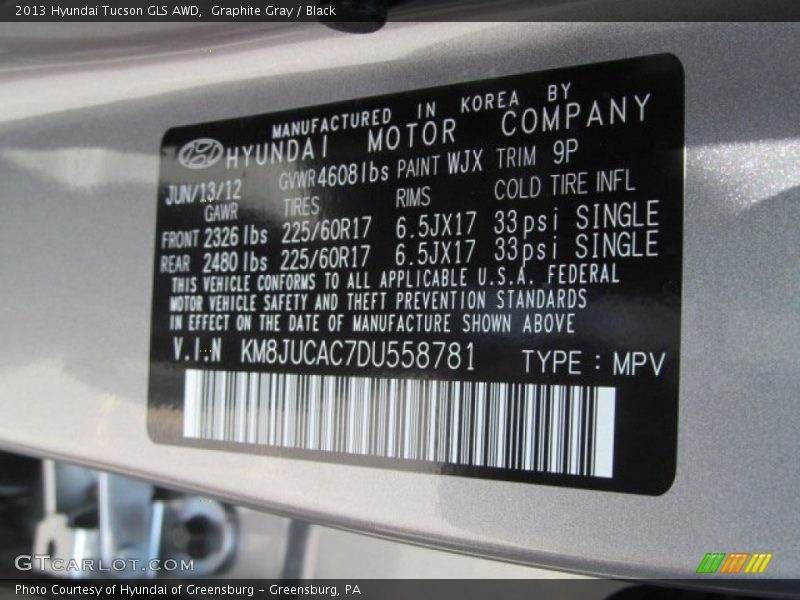 Graphite Gray / Black 2013 Hyundai Tucson GLS AWD