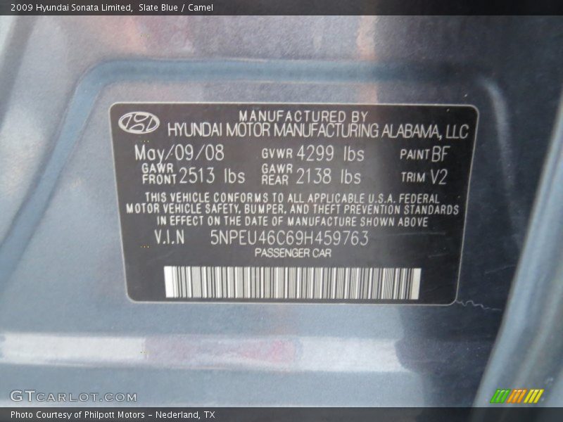 Slate Blue / Camel 2009 Hyundai Sonata Limited