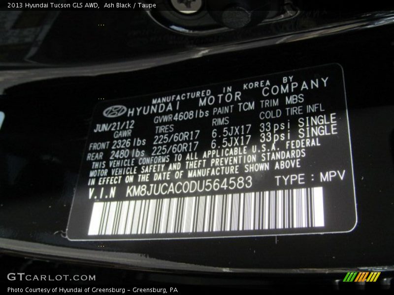 Ash Black / Taupe 2013 Hyundai Tucson GLS AWD