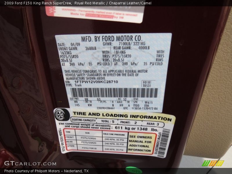 2009 F150 King Ranch SuperCrew Royal Red Metallic Color Code UK