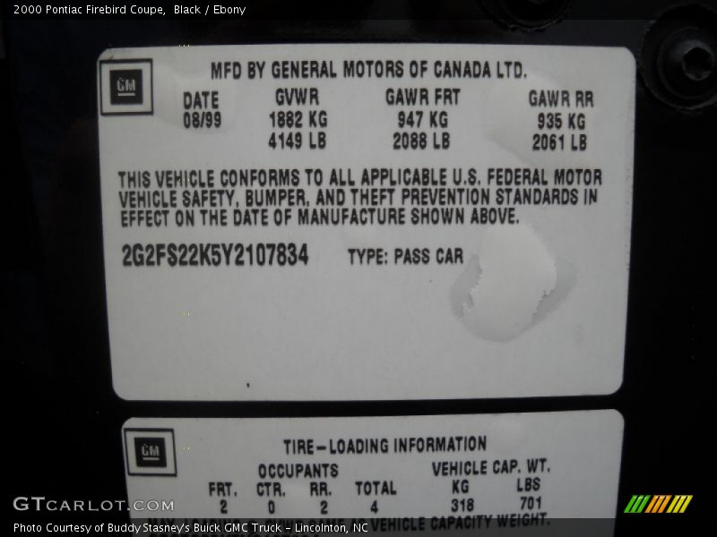 Black / Ebony 2000 Pontiac Firebird Coupe
