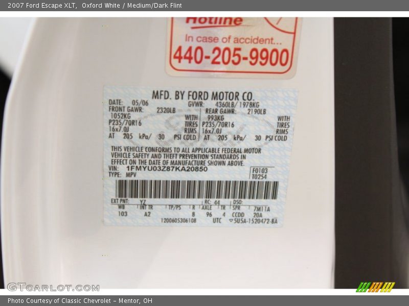 Oxford White / Medium/Dark Flint 2007 Ford Escape XLT